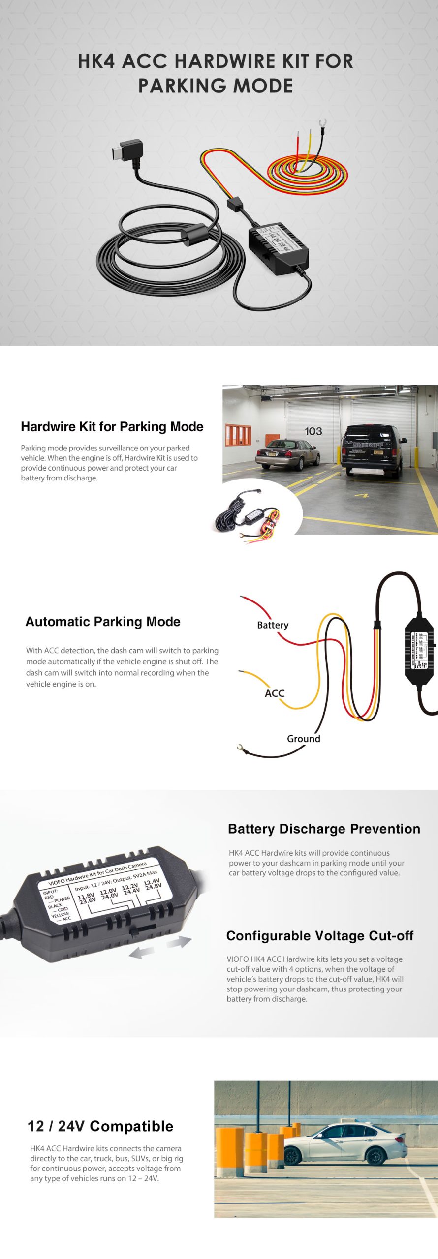 VIOFO HK3 3-Wire Hardwire Cable ACC Detection 4 metros para el modo de estacionamiento para A129 / A119 V3 Dash Cam VIOFO HK3 3-Wire Hardwire Cable ACC Detection 4 metros para el modo de estacionamiento para A129 / A119 V3 Dash Cam
